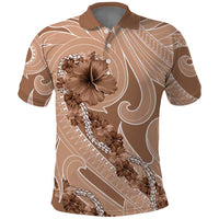 Hawaii Brown Hibiscus Pikake Lei Polo Shirt LT05 Brown - Polynesian Pride