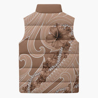 Hawaii Brown Hibiscus Pikake Lei Sleeveless Puffer Jacket - Polynesian Pride
