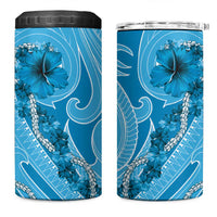Hawaii Blue Hibiscus Pikake Lei 4 in 1 Can Cooler Tumbler LT05 One Size: 16 oz Blue - Polynesian Pride