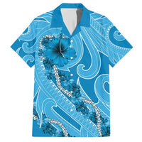 Hawaii Blue Hibiscus Pikake Lei Family Matching Tank Maxi Dress and Hawaiian Shirt - Polynesian Pride