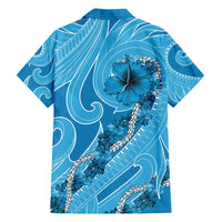 Hawaii Blue Hibiscus Pikake Lei Family Matching Tank Maxi Dress and Hawaiian Shirt - Polynesian Pride