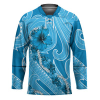 Hawaii Blue Hibiscus Pikake Lei Hockey Jersey - Polynesian Pride