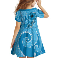 Hawaii Blue Hibiscus Pikake Lei Kid Short Sleeve Dress - Polynesian Pride
