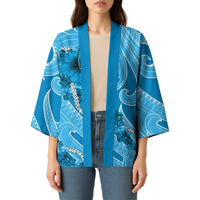 Hawaii Blue Hibiscus Pikake Lei Kimono - Polynesian Pride