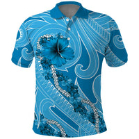 Hawaii Blue Hibiscus Pikake Lei Polo Shirt LT05 Blue - Polynesian Pride