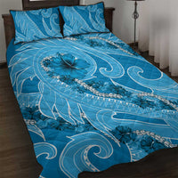 Hawaii Blue Hibiscus Pikake Lei Quilt Bed Set - Polynesian Pride