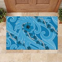 Hawaii Blue Hibiscus Pikake Lei Rubber Doormat - Polynesian Pride