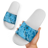 Hawaii Blue Hibiscus Pikake Lei Slide Sandals - Polynesian Pride