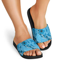 Hawaii Blue Hibiscus Pikake Lei Slide Sandals - Polynesian Pride