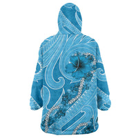 Hawaii Blue Hibiscus Pikake Lei Wearable Blanket Hoodie - Polynesian Pride