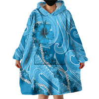 Hawaii Blue Hibiscus Pikake Lei Wearable Blanket Hoodie - Polynesian Pride