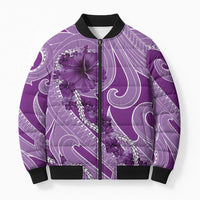 Hawaii Violet Hibiscus Pikake Lei Bomber Puffer Jacket - Polynesian Pride