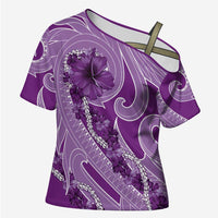 Hawaii Violet Hibiscus Pikake Lei Cross Shoulder Shirt - Polynesian Pride