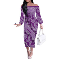 Hawaii Violet Hibiscus Pikake Lei Family Matching Off The Shoulder Long Sleeve Dress and Hawaiian Shirt - Polynesian Pride