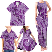 Hawaii Violet Hibiscus Pikake Lei Family Matching Tank Maxi Dress and Hawaiian Shirt - Polynesian Pride