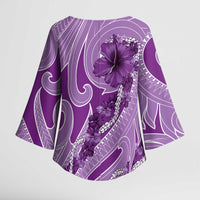 Hawaii Violet Hibiscus Pikake Lei Kimono Sleeve Blouse - Polynesian Pride