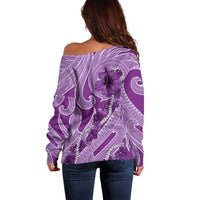 Hawaii Violet Hibiscus Pikake Lei Off Shoulder Sweater LT05 - Polynesian Pride