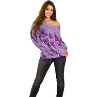 Hawaii Violet Hibiscus Pikake Lei Off Shoulder Sweater LT05 - Polynesian Pride