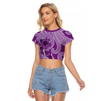 Hawaii Violet Hibiscus Pikake Lei Raglan Cropped T Shirt - Polynesian Pride