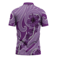 Hawaii Violet Hibiscus Pikake Lei Zipper Polo Shirt LT05 - Polynesian Pride