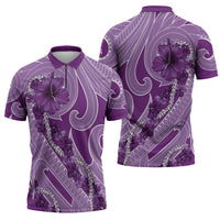 Hawaii Violet Hibiscus Pikake Lei Zipper Polo Shirt LT05 - Polynesian Pride