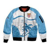 Custom Fiji Rugby Sleeve Zip Bomber Jacket World Cup 2023 Fijian Tapa Pattern Blue Version LT05 Unisex Blue - Polynesian Pride