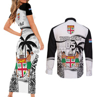 Custom Fiji Rugby Couples Matching Short Sleeve Bodycon Dress and Long Sleeve Button Shirts World Cup 2023 Fijian Tapa Pattern Black Version LT05 - Polynesian Pride