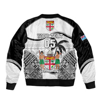 Custom Fiji Rugby Sleeve Zip Bomber Jacket World Cup 2023 Fijian Tapa Pattern Black Version LT05 - Polynesian Pride
