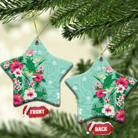 Hawaii Tropical Flowers Ceramic Ornament Polynesian Tattoo Mint Green