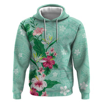 Hawaii Tropical Flowers Hoodie Polynesian Tattoo Mint Green
