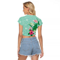 Hawaii Tropical Flowers Raglan Cropped T Shirt Polynesian Tattoo Mint Green LT05 - Polynesian Pride