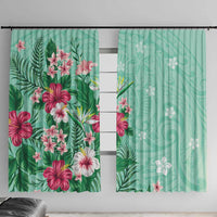 Hawaii Tropical Flowers Window Curtain Polynesian Tattoo Mint Green