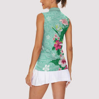 Hawaii Tropical Flowers Women Sleeveless Polo Shirt Polynesian Tattoo Mint Green LT05 - Polynesian Pride