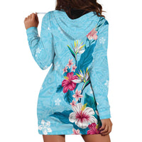 Hawaii Tropical Flowers Hoodie Dress Polynesian Tattoo Sky Blue