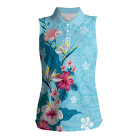 Hawaii Tropical Flowers Women Sleeveless Polo Shirt Polynesian Tattoo Sky Blue LT05 Female Blue - Polynesian Pride