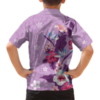 Hawaii Tropical Flowers Family Matching Short Sleeve Bodycon Dress and Hawaiian Shirt Polynesian Tattoo Lavender