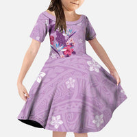 Hawaii Tropical Flowers Family Matching Short Sleeve Bodycon Dress and Hawaiian Shirt Polynesian Tattoo Lavender