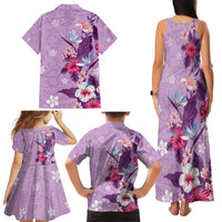 Hawaii Tropical Flowers Family Matching Tank Maxi Dress and Hawaiian Shirt Polynesian Tattoo Lavender