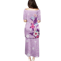 Hawaii Tropical Flowers Puletasi Polynesian Tattoo Lavender