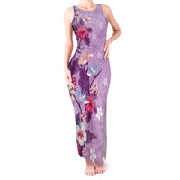 Hawaii Tropical Flowers Tank Maxi Dress Polynesian Tattoo Lavender