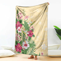 Hawaii Tropical Flowers Blanket Polynesian Tattoo Buttermilk