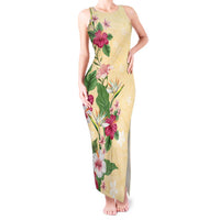Hawaii Tropical Flowers Tank Maxi Dress Polynesian Tattoo Buttermilk