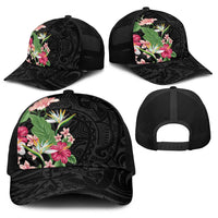 Hawaii Tropical Flowers Baseball Net Cap Polynesian Tattoo Black