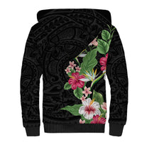 Hawaii Tropical Flowers Sherpa Hoodie Polynesian Tattoo Black