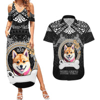Personalized Shiba Inu Dog Couples Matching Summer Maxi Dress and Hawaiian Shirt With Polynesian Heart Name Tags LT05 Black - Polynesian Pride