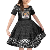 Personalized Shiba Inu Dog Family Matching Long Sleeve Bodycon Dress and Hawaiian Shirt With Polynesian Heart Name Tags LT05 Daughter's Dress Black - Polynesian Pride