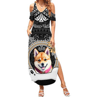 Personalized Shiba Inu Dog Summer Maxi Dress With Polynesian Heart Name Tags LT05 Women Black - Polynesian Pride