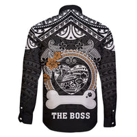 Personalized Pitbull Dog Family Matching Off Shoulder Maxi Dress and Hawaiian Shirt With Polynesian Heart Name Tags LT05 - Polynesian Pride