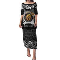 Personalized Pitbull Dog Puletasi With Polynesian Heart Name Tags LT05 Long Dress Black - Polynesian Pride
