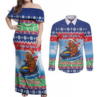 New Zealand Christmas Couples Matching Off Shoulder Maxi Dress and Long Sleeve Button Shirt Funny Jet Ride Kiwi Xmas - Polynesian Pride